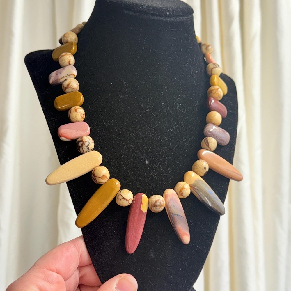 Artisan Mookaite Tiger Coral Sponge Gemstone Bead Necklace Sterling Silver - Picture 2 of 8